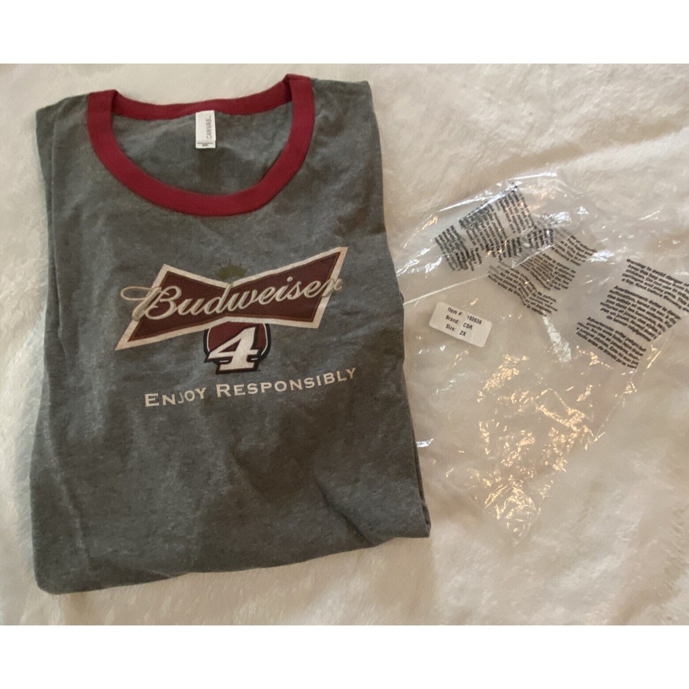 Budweiser Beer 4 Enjoy Responsibly 2X by Canvas Gray & Red Crew Short Sleeve
